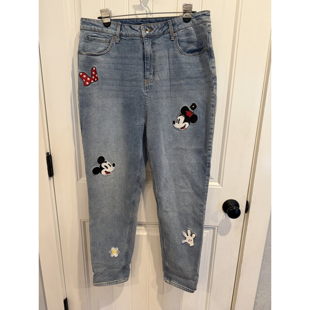 Disney Her Universe Mickey Minnie Embroidered Tapered Jeans Size 15 Light Wash